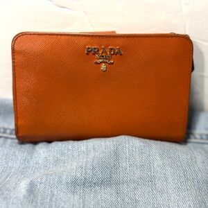 Prada Saffiano Leather Wallet in Orange